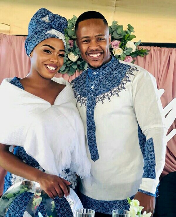 Sotho Couple In Beautiful Shweshwe Traditional Outfits Styles 2d