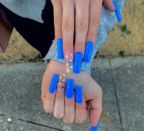 Blue-acrylic-nails-with-stickers